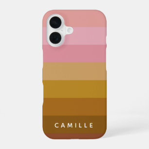 Coque iPhone 16 Nom Géométrique Bohème Rayures Rose et Terracotta