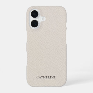 Coque iPhone 16 Nom personnalisé Cuir Ivoire Faux Élégant