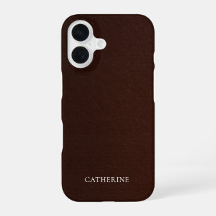 Coque iPhone 16 Nom personnalisé Cuir synthétique acajou élégant