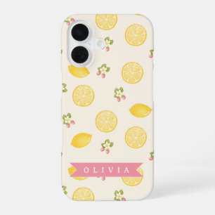 Coque iPhone 16 Nom personnalisé floral citron été personnalisé