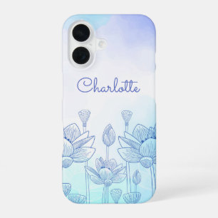 Coque iPhone 16 Nom personnalisé Superposition de silhouette flora