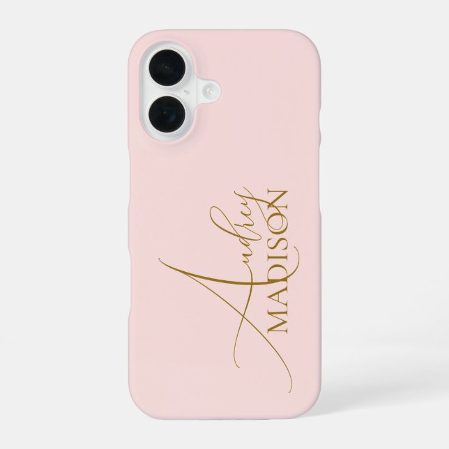 Coque iPhone 16 Nom Serif Script Rose (Verso)