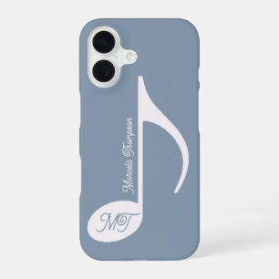Coque iPhone 16 Note de musique personnalisée bleu poussiéreux