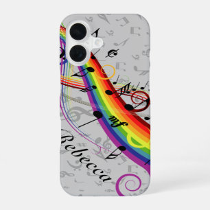 Coque iPhone 16 Notes de musique noire sur Gray