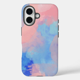 Coque iPhone 16 Nuages d'aquarelle Abstraits en bleu et rose