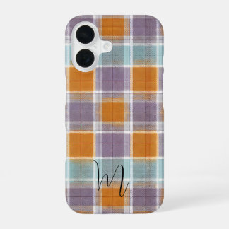 Coque iPhone 16 Orange and Purple Plaid Pattern Monogram