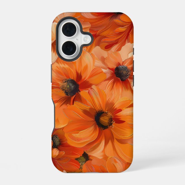 COQUE iPhone 16 ORANGE JAUNE CHUTE BLANCHE CHUTE FLEURS POPPY ANÉM (Verso)