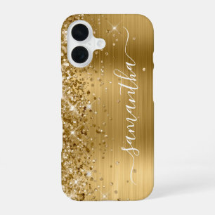 Coque iPhone 16 Pailleté Or Métallisé Signature Girly