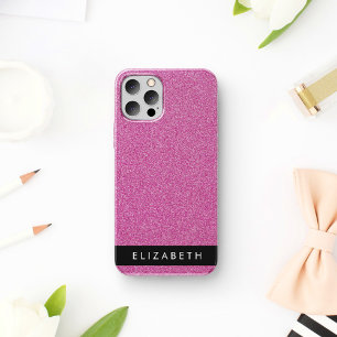 Coque iPhone 16 Paillettes roses, Fond pailleté, Votre nom