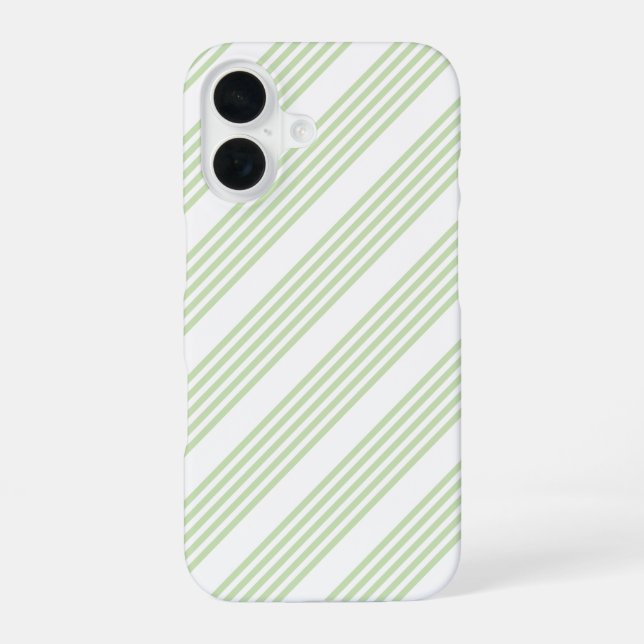 Coque iPhone 16 Pale vert et blanc cinq bandes motif (Verso)