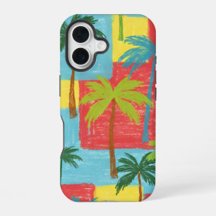 Coque iPhone 16 Palmiers Ludiques – Motif Style Crayon d'Été