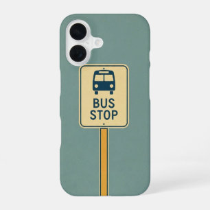 Coque iPhone 16 Panneau d'arrêt de bus rétro