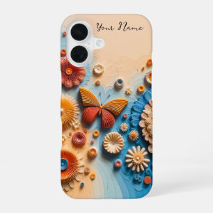 Coque iPhone 16 Papier 3D Papier papillon et fleurs iPhone 16 Coqu