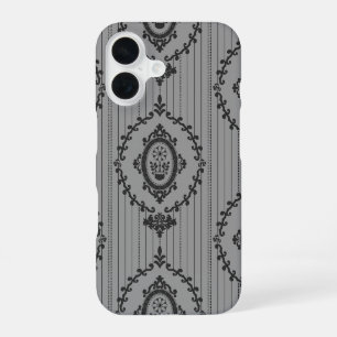 Coque iPhone 16 Papier peint baroque gris