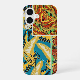 Coque iPhone 16 Papillon Art Déco Jaune et Sarcelle Vibrants