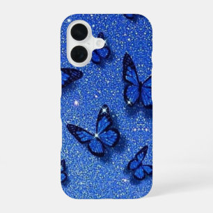 Coque iPhone 16 Papillon Bleu Étincelle Paillettes Esthétique