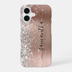 Coque iPhone 16 Parties scintillant argent Rose or Metallic Girly 