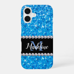 Coque iPhone 16 Parties scintillant Bleu étincelant et pierres pré