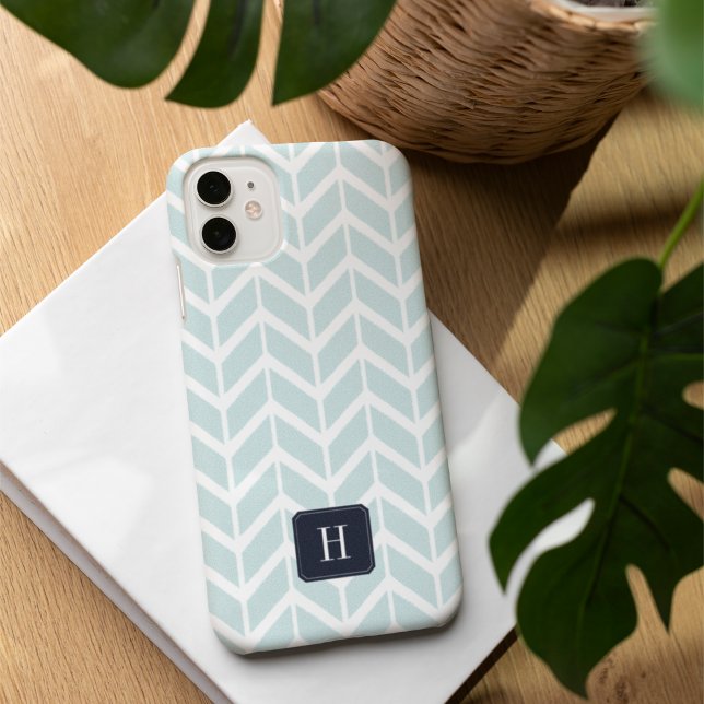 Coque iPhone 16 Pastel Aqua Motif géométrique Monogramme (Créateur téléchargé)