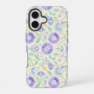 Coque iPhone 16 Pastel Retro Floral Pattern Lavender Mint