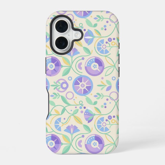 Coque iPhone 16 Pastel Retro Floral Pattern Lavender Mint (Verso)