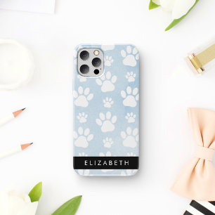 Coque iPhone 16 Pattes de chien, Pattes blanches, Aquarelles bleue