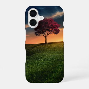 Coque iPhone 16 Paysage incroyable avec un arbre rouge au coucher