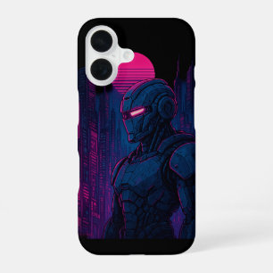 Coque iPhone 16 Paysage urbain néon Cyberpunk Robot — Dreamframe_U