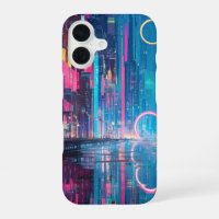 Paysage urbain néon vibrant futuriste de nuit