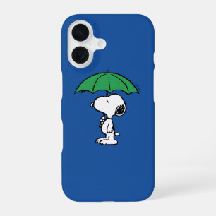 Coque iPhone 16 Peanuts Snoopy parapluie vert