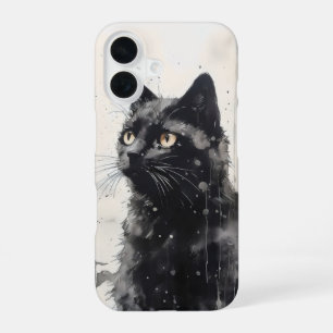 Coque iPhone 16 Peinture d'encre animale de chat noir