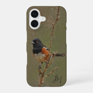 Coque iPhone 16 Peinture d'oiseaux tachés Nom personnalisé Birder