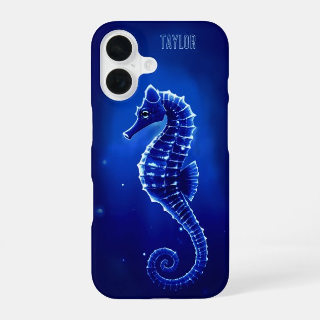 Coque iPhone 16 Personalized Blue Seahorse Ocean (Verso)
