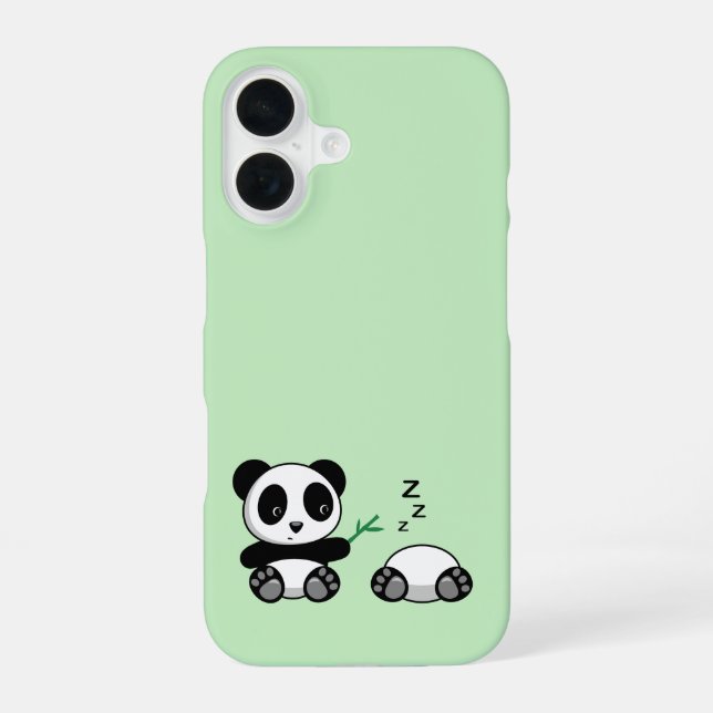 Coque iPhone 16 Petites pandas mignonnes sur vert (Verso)
