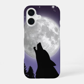 Coque iPhone 16 Phone case with a wolf howling at the full moon