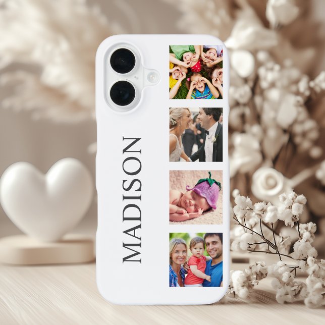 Coque iPhone 16 Photo Custom Family Collage Personnalité de White (Créateur téléchargé)