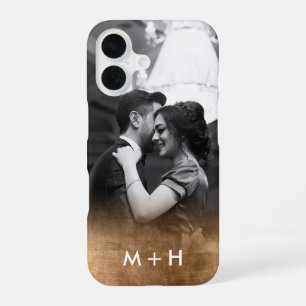 Coque iPhone 16 Photo Monogram Gold Ombre personnalisée
