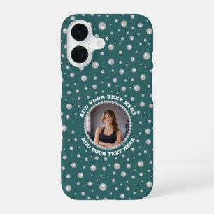 Coque iPhone 16 Photo personnalisé avec Cercles de Perles sur Fond
