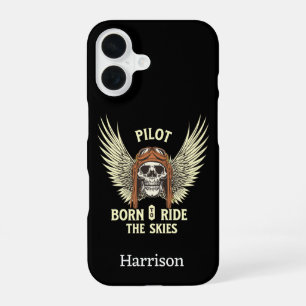 Coque iPhone 16 Pilote Cool Volant,Crâne & Ailes, Aviation