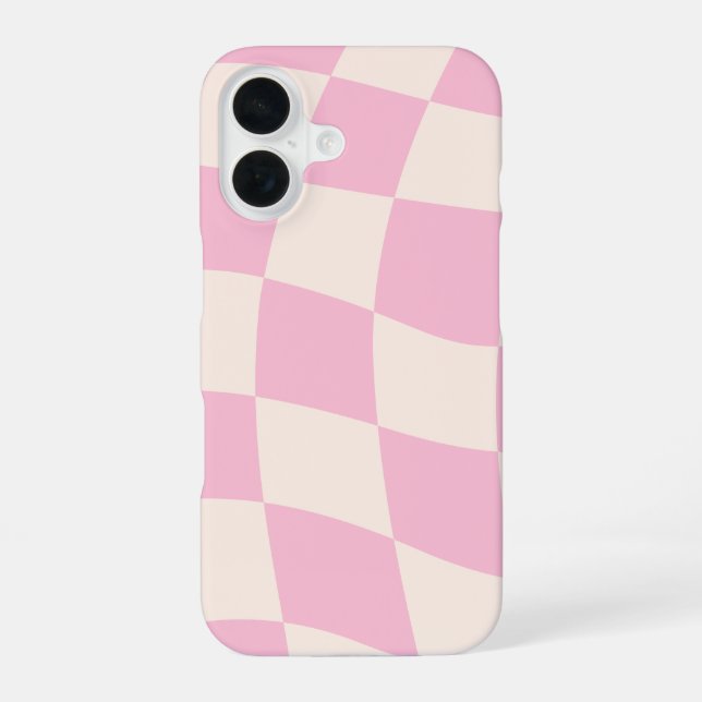 Coque iPhone 16 Pink Cream Grid Check Checker Board Phone Case (Verso)