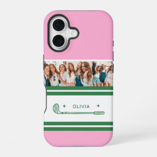 Coque iPhone 16 Pink & Green Striped cadeau rétro personnalisé