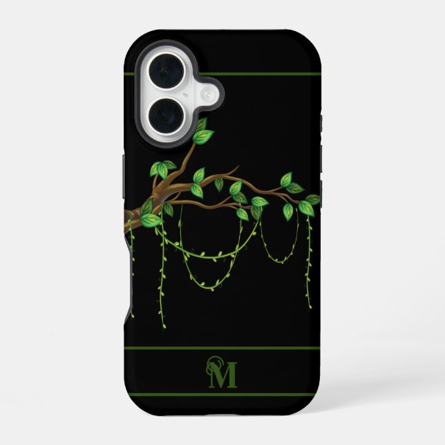 Coque iPhone 16 Plante vert simple, Monogramme initial (Verso)