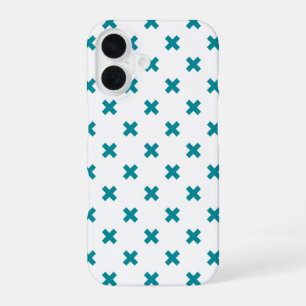 Coque iPhone 16 Points de croix sarcelle sur fond blanc