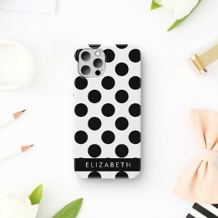 Coque iPhone 16 Points noirs et blancs, Pointillés, Votre Nom