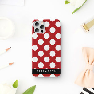 Coque iPhone 16 Points rouges, Motif à pois, Votre nom