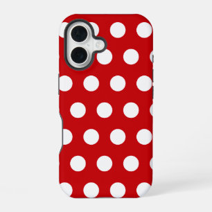 Coque iPhone 16 Pois blancs en gras sur rouge