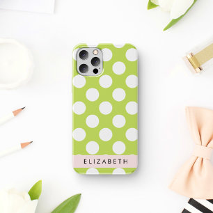 Coque iPhone 16 Pois verts, Motif Pointe Polka, Votre Nom