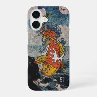 Coque iPhone 16 Poisson Koi Japonais Lune sautant oeuvre d'art