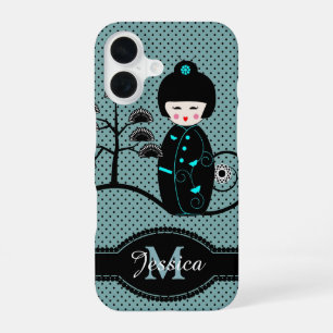 Coque iPhone 16 Poupée Japonaise Polka Dot Personnalisée