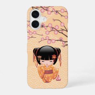 Coque iPhone 16 Poupée Kokeshi Ume - Fille Geisha de la Pêche Japo